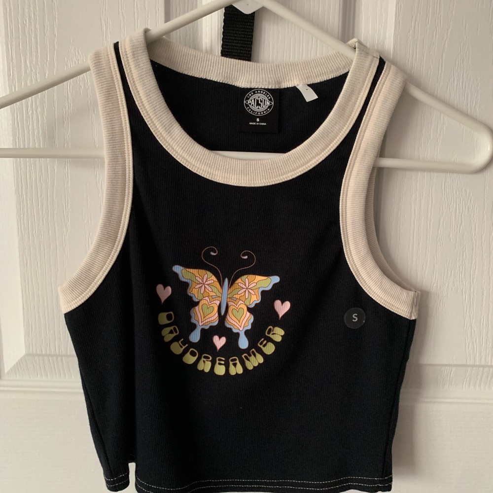 Pacsun Butterfly Daydreamer Top Graphic Design Black Retro